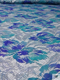 French Metallic Printed Chantilly Lace - Blue / Aqua / Silver