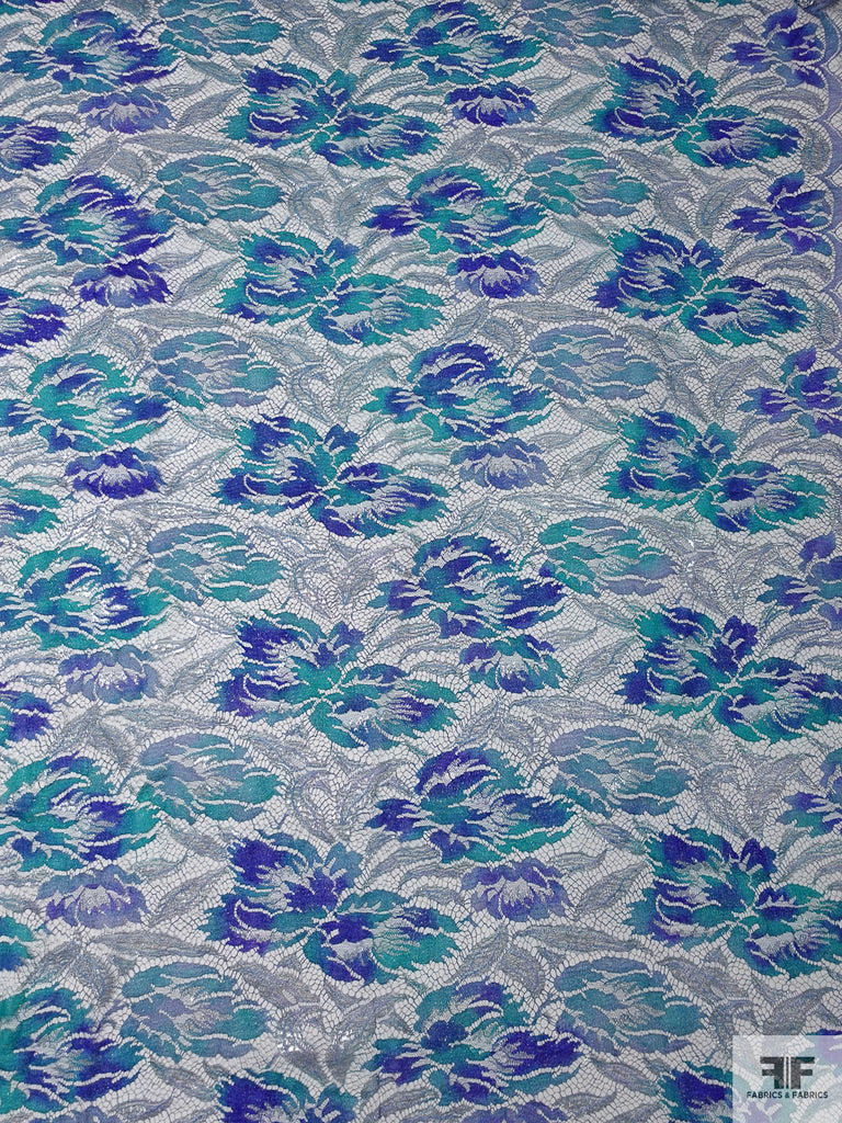 Blue Printed Chantilly Lace P191