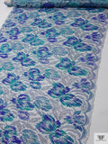 French Metallic Printed Chantilly Lace - Blue / Aqua / Silver