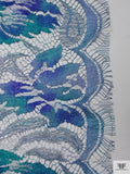 French Metallic Printed Chantilly Lace - Blue / Aqua / Silver