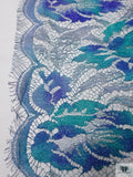 French Metallic Printed Chantilly Lace - Blue / Aqua / Silver