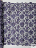 French Floral Corded Lace - Smoky Purple / Silver