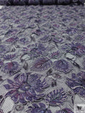 French Floral Corded Lace - Smoky Purple / Silver