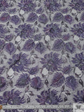 French Floral Corded Lace - Smoky Purple / Silver