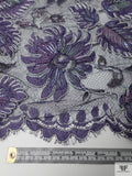 French Floral Corded Lace - Smoky Purple / Silver