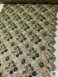 French Metallic Lace with Beads and Pearls - Gold / Green