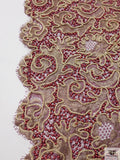 French Metallic Lace with Pearls and Cording - Pink Raspberry / Light Gold