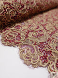 French Metallic Lace with Pearls and Cording - Pink Raspberry / Light Gold