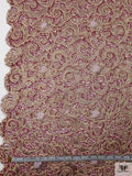 French Metallic Lace with Pearls and Cording - Pink Raspberry / Light Gold