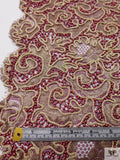 French Metallic Lace with Pearls and Cording - Pink Raspberry / Light Gold