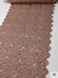 French Metallic Lace with Pearls and Cording - Pink Raspberry / Light Gold