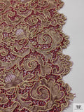 French Metallic Lace with Pearls and Cording - Pink Raspberry / Light Gold