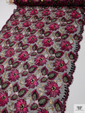 French Floral Corded Lace with Metallic Detailing - Hot Pink / Black / Sage / Gold