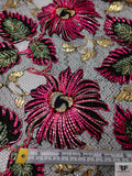 French Floral Corded Lace with Metallic Detailing - Hot Pink / Black / Sage / Gold