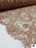 French Swirl Design Metallic Lace with Cording - Rose Gold / Gold