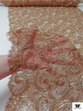 French Swirl Design Metallic Lace with Cording - Rose Gold / Gold