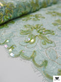 French Lace with Sequins and Cording - Seafoam Green