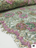 French Floral Metallic Lace with Organza Ribbon Work - Dusty Sage / Dusty Orchid