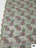 French Floral Metallic Lace with Organza Ribbon Work - Dusty Sage / Dusty Orchid