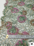 French Floral Metallic Lace with Organza Ribbon Work - Dusty Sage / Dusty Orchid