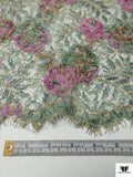 French Floral Metallic Lace with Organza Ribbon Work - Dusty Sage / Dusty Orchid