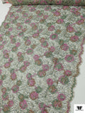 French Floral Metallic Lace with Organza Ribbon Work - Dusty Sage / Dusty Orchid