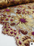 French Floral Metallic Lace with Beads and Pearls - Gold / Purple