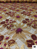 French Floral Metallic Lace with Beads and Pearls - Gold / Purple