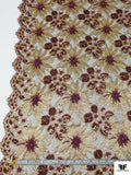 French Floral Metallic Lace with Beads and Pearls - Gold / Purple