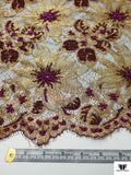 French Floral Metallic Lace with Beads and Pearls - Gold / Purple