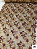 French Floral Metallic Lace with Beads and Pearls - Gold / Purple