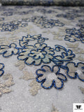 French Floral Shimmer Lace with Metallic Cording - Electric Blue / Gold