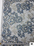 French Floral Shimmer Lace with Metallic Cording - Electric Blue / Gold