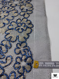 French Floral Shimmer Lace with Metallic Cording - Electric Blue / Gold