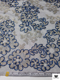 French Floral Shimmer Lace with Metallic Cording - Electric Blue / Gold