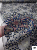 French Floral Shimmer Lace with Metallic Cording - Electric Blue / Gold