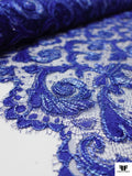 French Paisley Floral Corded Lace with Metallic Detailing - Persian Blue