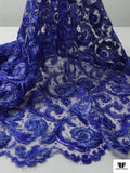 French Paisley Floral Corded Lace with Metallic Detailing - Persian Blue