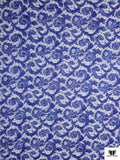 French Paisley Floral Corded Lace with Metallic Detailing - Persian Blue