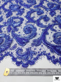 French Paisley Floral Corded Lace with Metallic Detailing - Persian Blue