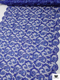 French Paisley Floral Corded Lace with Metallic Detailing - Persian Blue