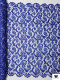 French Paisley Floral Corded Lace with Metallic Detailing - Persian Blue