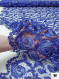 French Paisley Floral Corded Lace with Metallic Detailing - Persian Blue