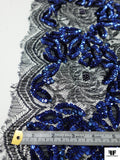 French Floral Lace with Sequins and Pearls - Black / Blue / Midnight Purple