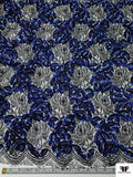 French Floral Lace with Sequins and Pearls - Black / Blue / Midnight Purple