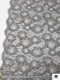 French Floral Metallic Lace with Cording - Grey / Silver / Rose Mauve