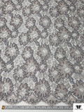 French Floral Metallic Lace with Cording - Grey / Silver / Rose Mauve