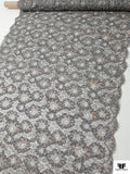 French Floral Metallic Lace with Cording - Grey / Silver / Rose Mauve