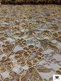 French Floral Metallic Lace with Cording - Light Gold / Brown