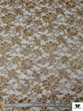 French Floral Metallic Lace with Cording - Light Gold / Brown